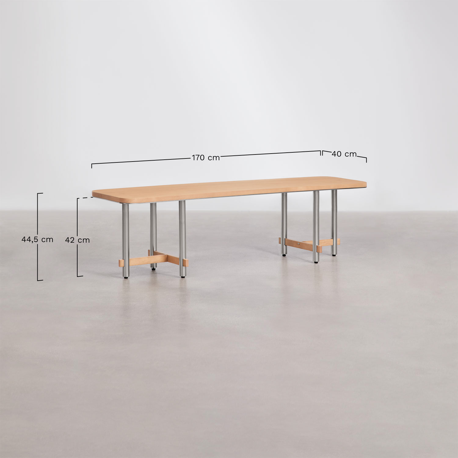 170 cm Bank aus Mangoholz und Stahl Osaka, MA&szlig;E