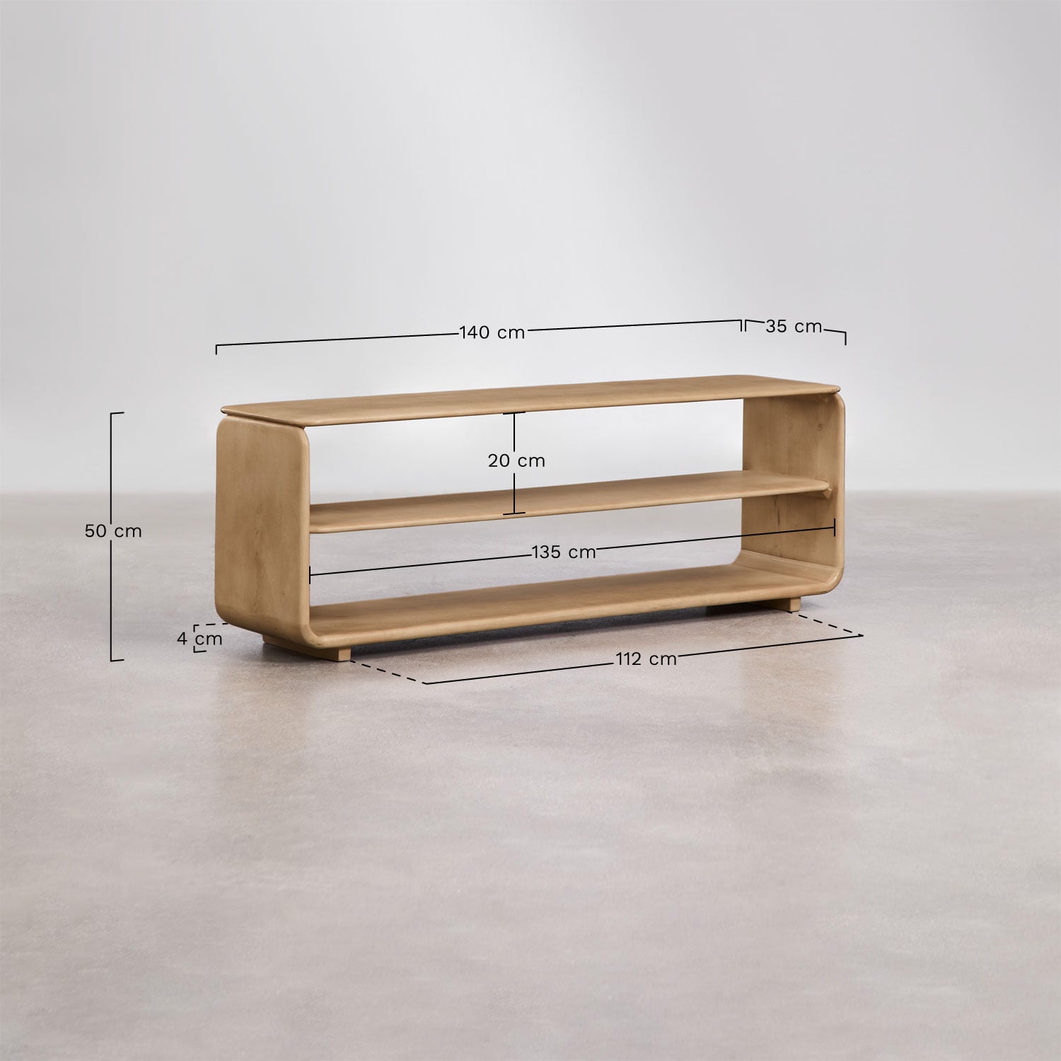 TV-Möbel 140x35 cm aus Tinsley-Holz, MA&szlig;E