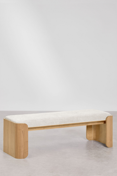 Sitzbank 160 cm aus Gummibaumholz Naturfinish und Furnier mit Bouclé-Bezug Beige-Creme Lofren - Cremebeiger Bouclé-Stoff