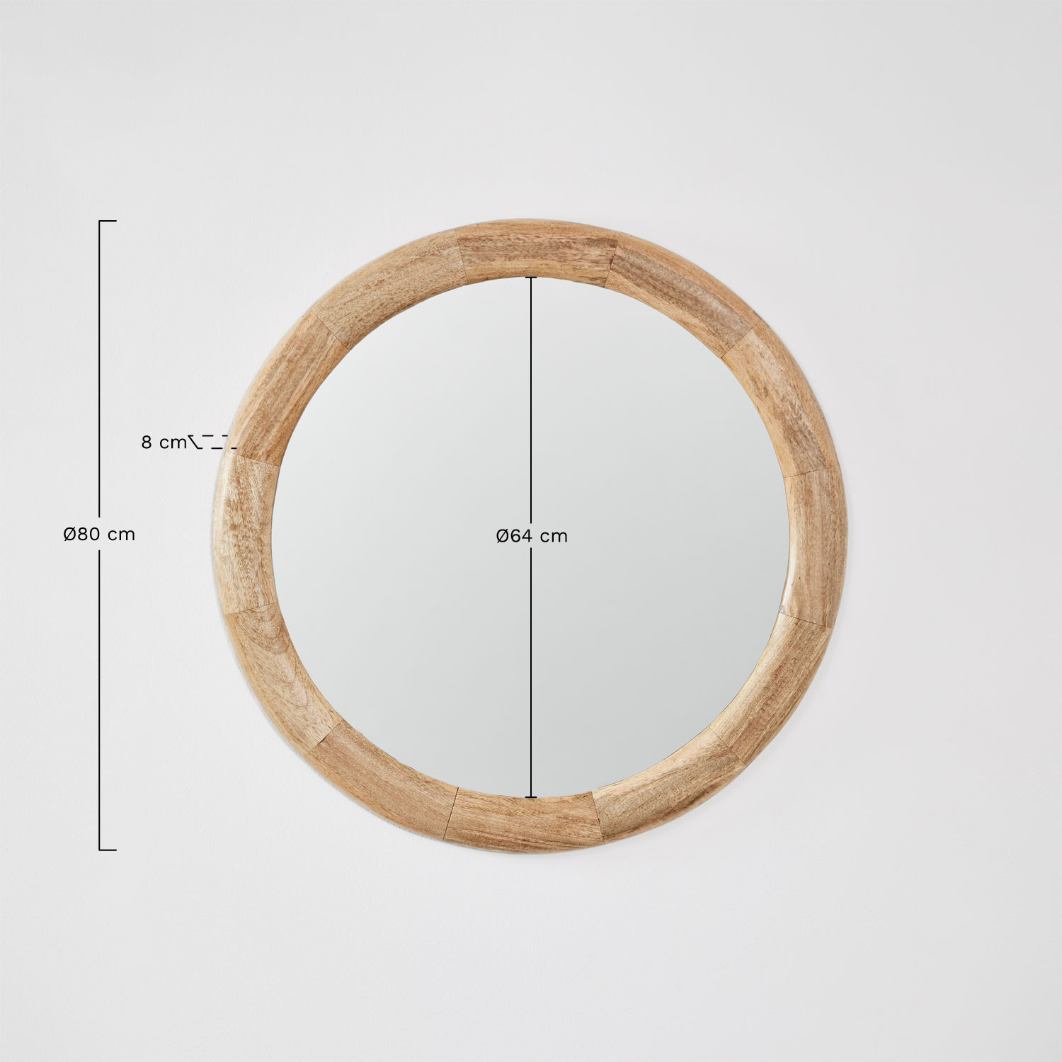 Runder Wandspiegel Ø80 cm aus Mangoholz Virek, MA&szlig;E
