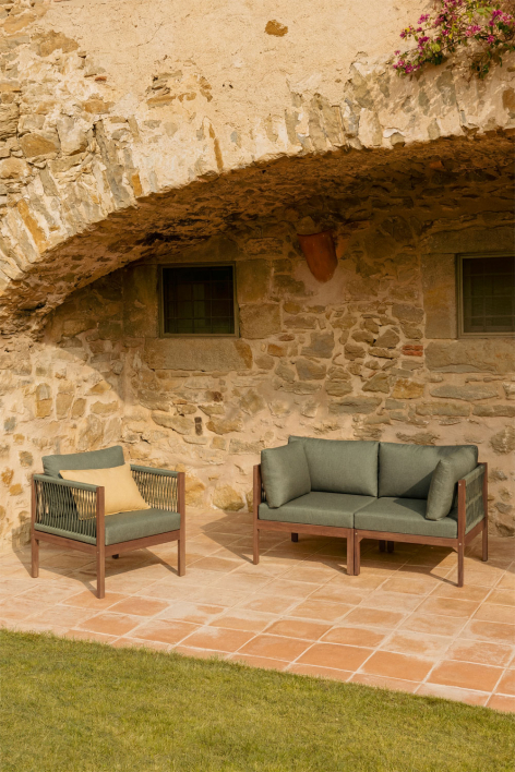 Gartenset mit 2-teiliger modularer Sofagarnitur mit Armlehne und Sessel aus Akazienholz Branson
