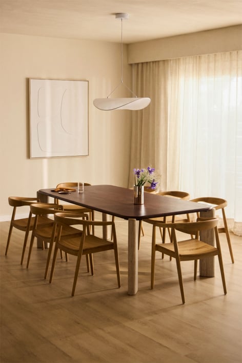 Rechteckiger Esstisch 230x110 cm aus Mangoholz und Naturstein Andeca - Dunkles Mangoholz – Travertin