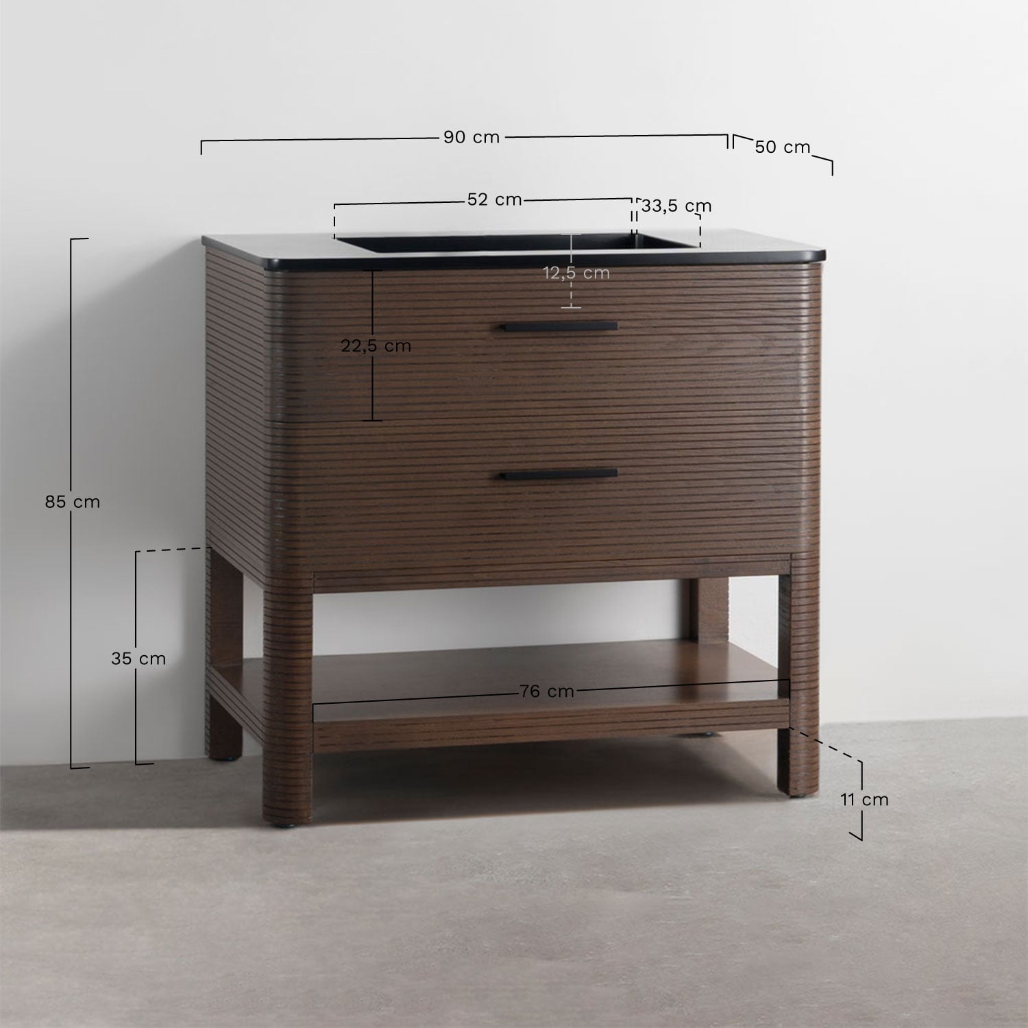Badezimmerschrank-Set 90x50 cm aus Holz mit integriertem Waschbecken Misene, MA&szlig;E