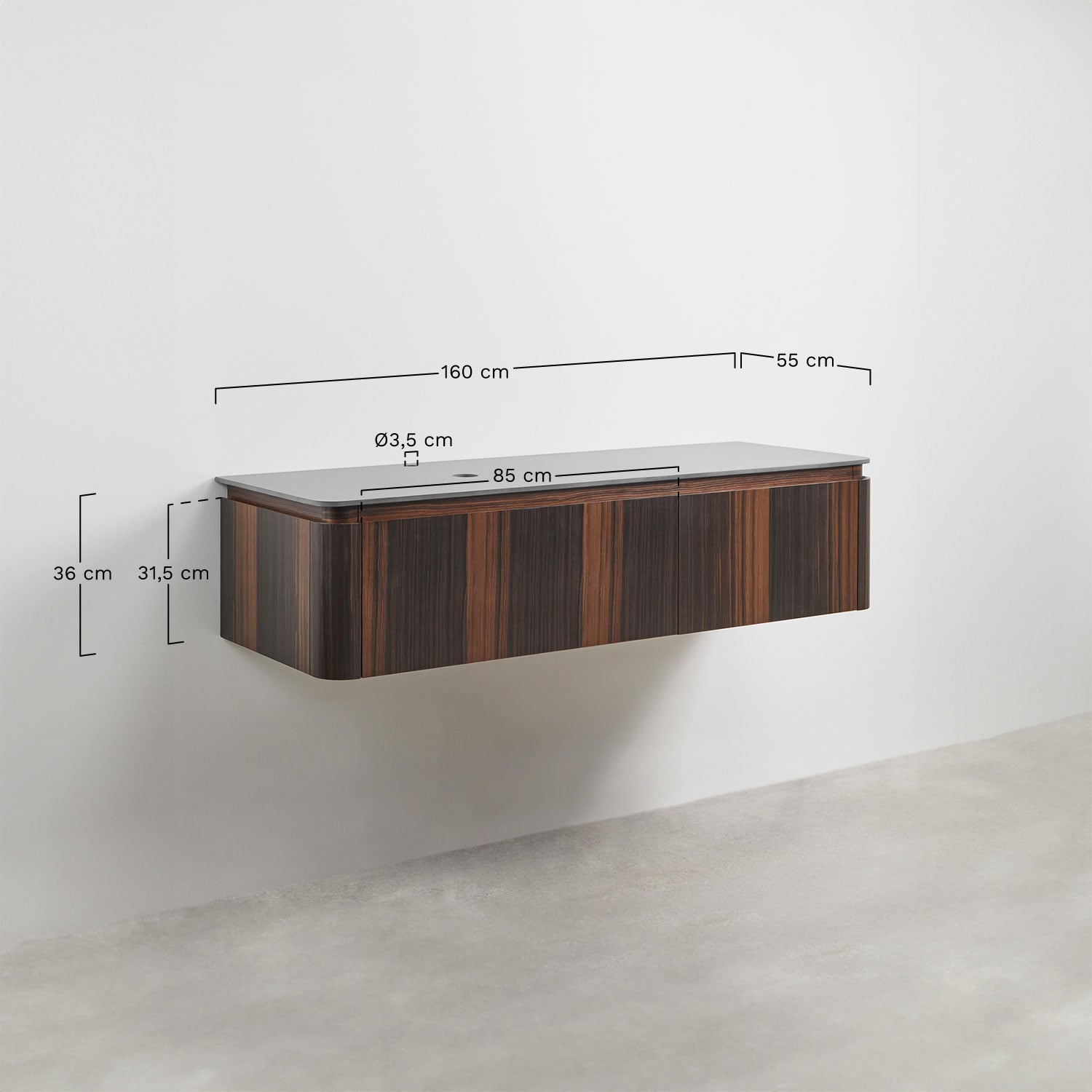 Hängendes Badezimmermöbel-Set 160x55 cm aus Lavena-Holz, MA&szlig;E