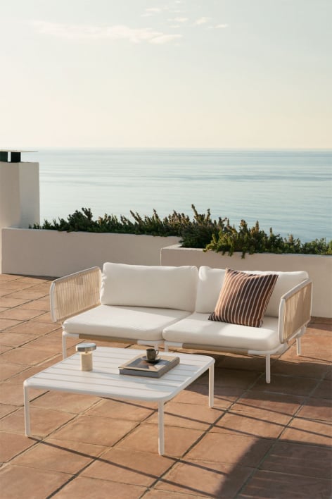 Gartenset mit 2-teiliger modularer Sofa, 2 Eckmodulen und Couchtisch aus Roubly-Stahl