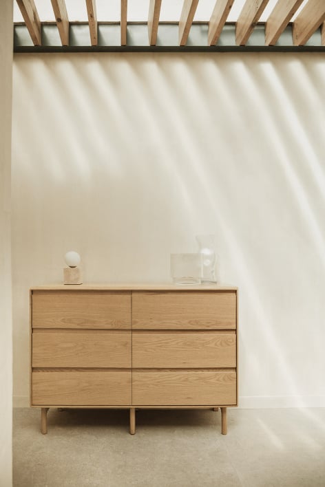 Kommode mit 6 Schubladen 120x40 cm aus Eichenholz Treveris