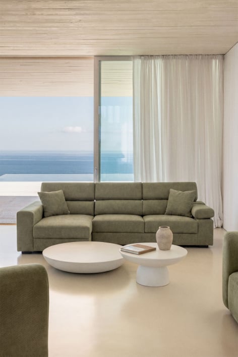 Linkes 3-Sitzer-Chaiselongue-Sofa mit verstellbarer Kopfstütze und ausziehbaren Sitzen Aramis - Stofffarbe Militärgrün