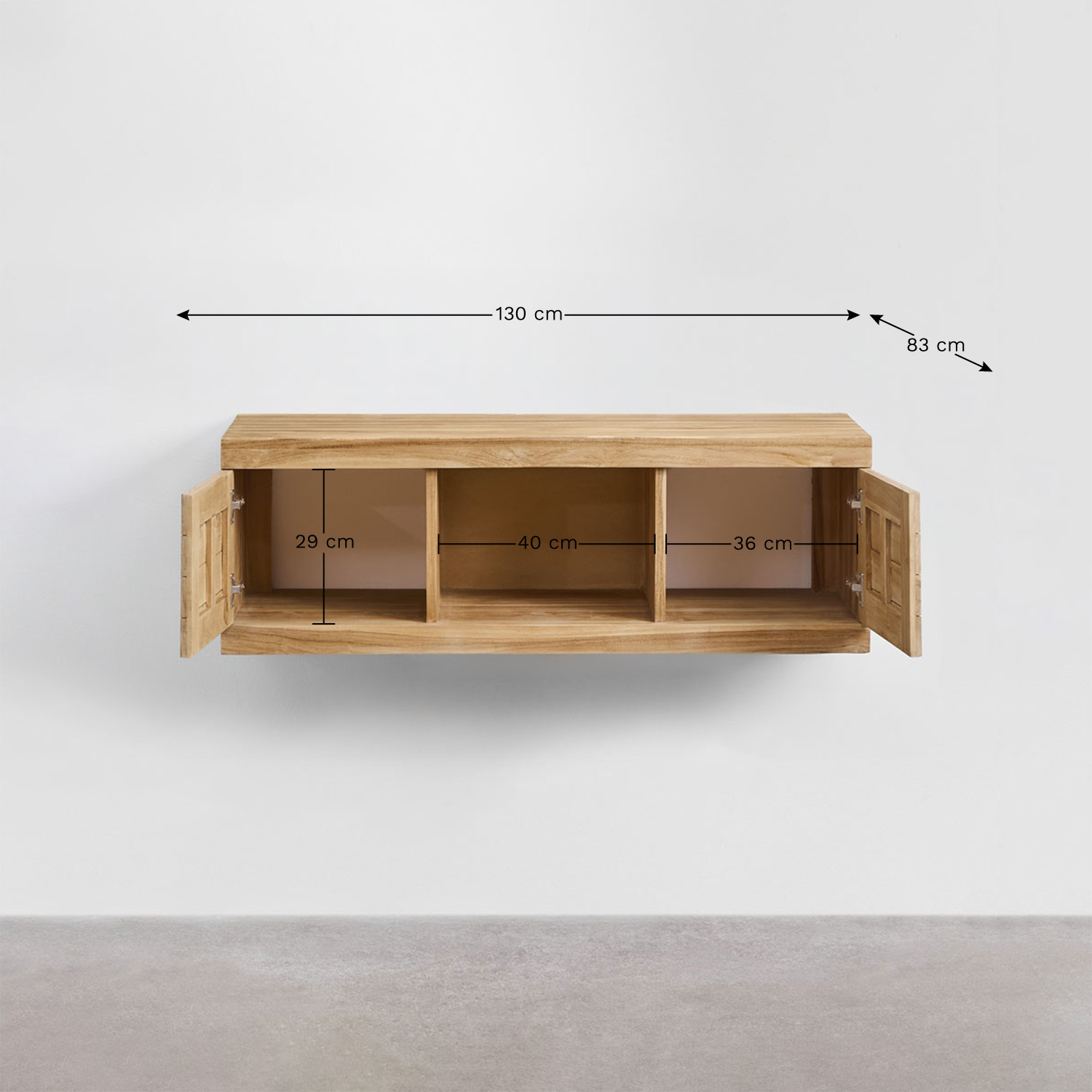 Hängendes Badezimmermöbel-Set 120x45 cm aus Teakholz Olyvanna, MA&szlig;E