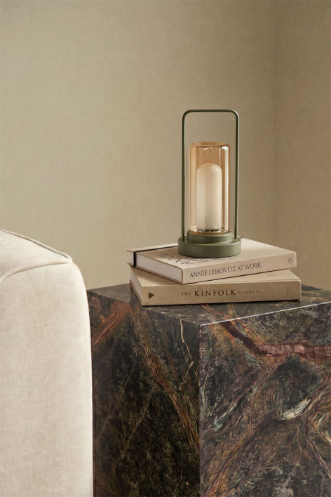 Kabellose LED-Tischlampe aus Eisen und Glas Sorlix - Tiefes Grün Olive 