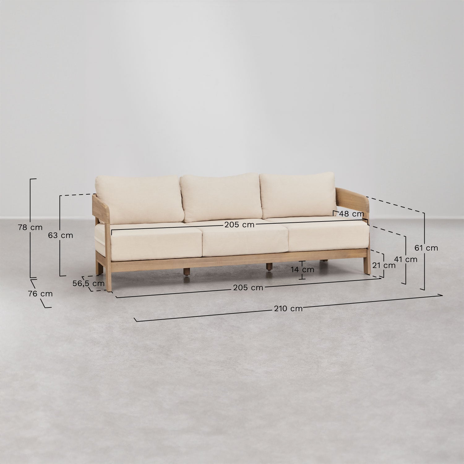 Gartenset mit 3-Sitzer-Sofa und Couchtisch aus Akazienholz Uleno, MA&szlig;E