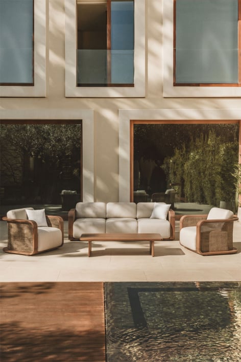 Gartenset mit 3-Sitzer-Sofa, 2 Sesseln und Couchtisch aus Noira Akazienholz
