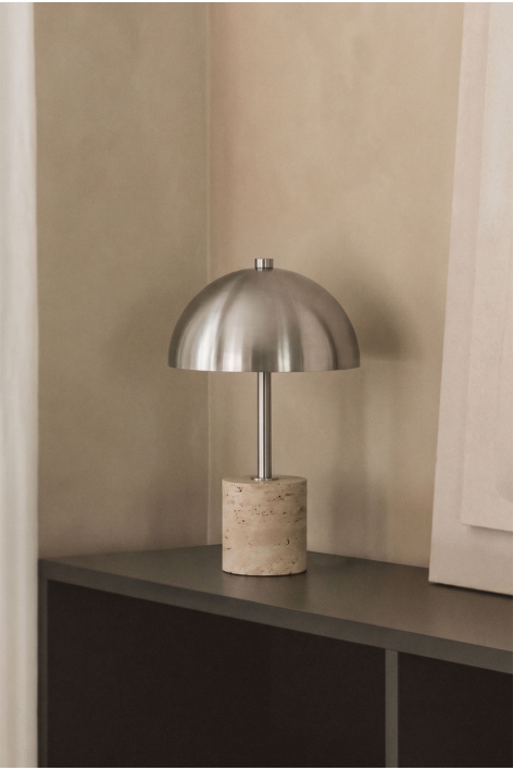 Kabellose LED-Tischlampe aus Eisen und Naturstein Nicolas - Travertine