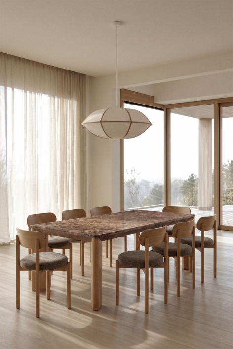 Rechteckiger Esstisch 240x110 cm aus Mangoholz und Marmor Garsea - Brauner Marmor Emperador – Mangoholz