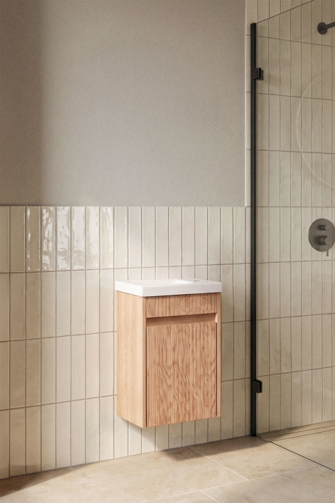 Hängendes Badezimmermöbel-Set aus Holz mit integriertem Waschbecken Narek - Esche braun
