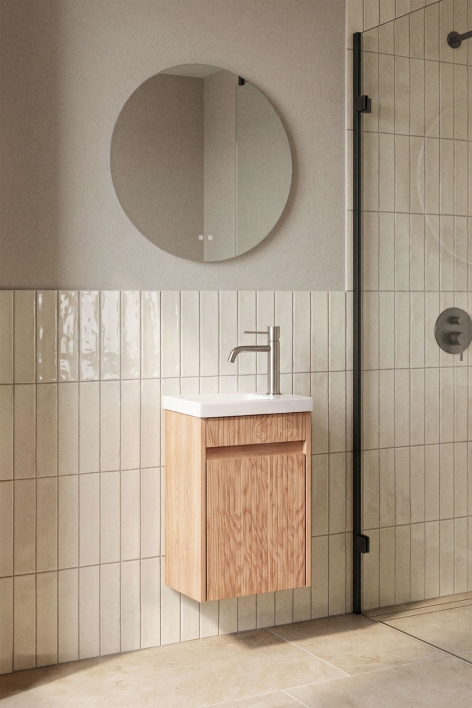 Hängendes Badezimmermöbel-Set aus Holz mit integriertem Waschbecken Narek - Esche braun