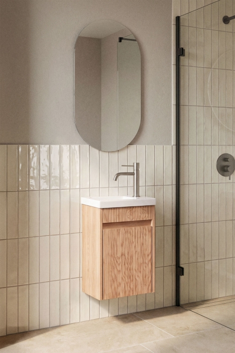 Hängendes Badezimmermöbel-Set aus Holz mit integriertem Waschbecken Narek - Esche braun