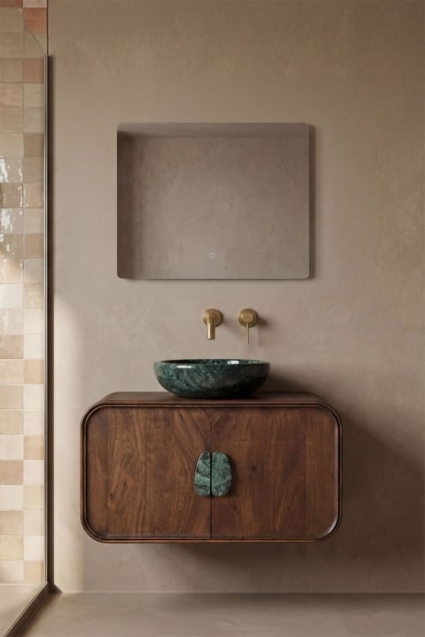Hängendes Badezimmermöbel-Set 95x45 cm aus Mangoholz und Naturstein Kivalina