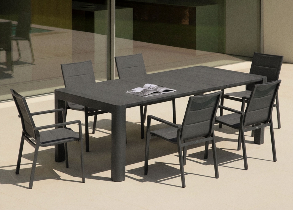 Rechteckiger Esstisch-Set 180x100 cm Arnadine und 6 stapelbare Gartenstühle aus Aluminium Karena