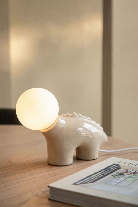 Tischlampe aus Keramik mit Glaskugel Maloa