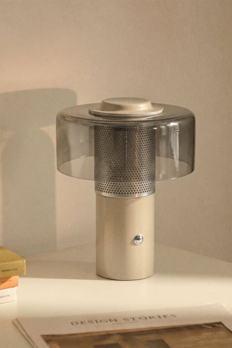 Kabellose LED-Tischlampe aus Kristall und Eisen Elfriede - Beige Tapioca