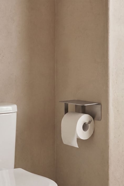 Selbstklebender Toilettenpapierhalter mit Ablage für das Badezimmer aus gebürstetem grauem Edelstahl Ondreli