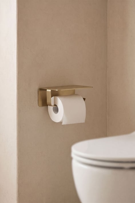 Selbstklebender Toilettenpapierhalter mit Ablage für das Badezimmer aus gebürstetem goldfarbenem Edelstahl Ondreli