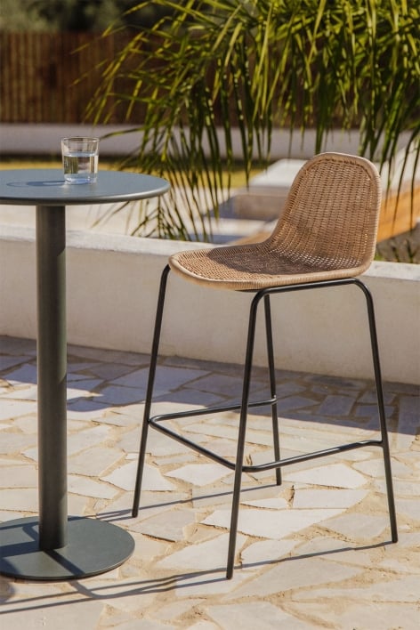 Hoher Gartenhocker 75 cm, stapelbar, aus Kunstgeflecht Reiven - Schwarz