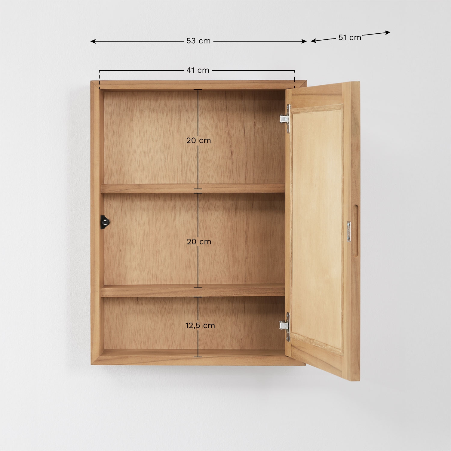 Rechteckiger Wandschrank 45x60 cm für das Badezimmer aus Teakholz mit Spiegel Ian, MA&szlig;E