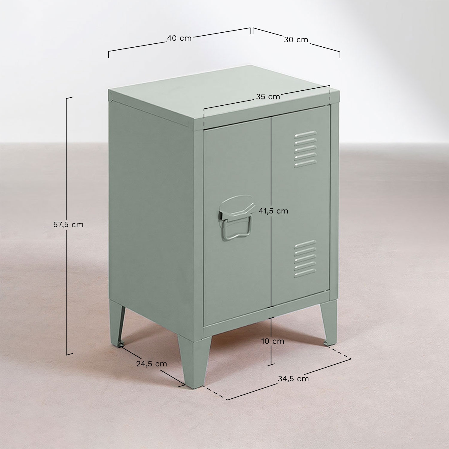 Beistelltisch mit Stahlschrank Pohpli, MA&szlig;E