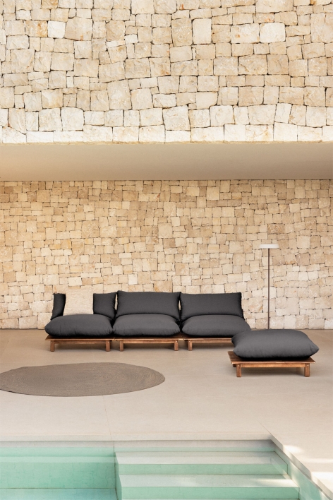 3-teiliges, verstellbares Gartenmodulsofa mit Hocker aus Akazienholz Brina