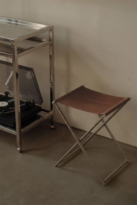 Klappbarer 50 cm niedriger Hocker aus Leder und Edelstahl Dravena