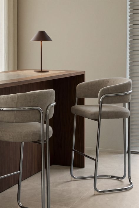 Hoher Hocker mit gepolsterter Rückenlehne und Eisen Zantria - Stofffarbe Grau Taupe
