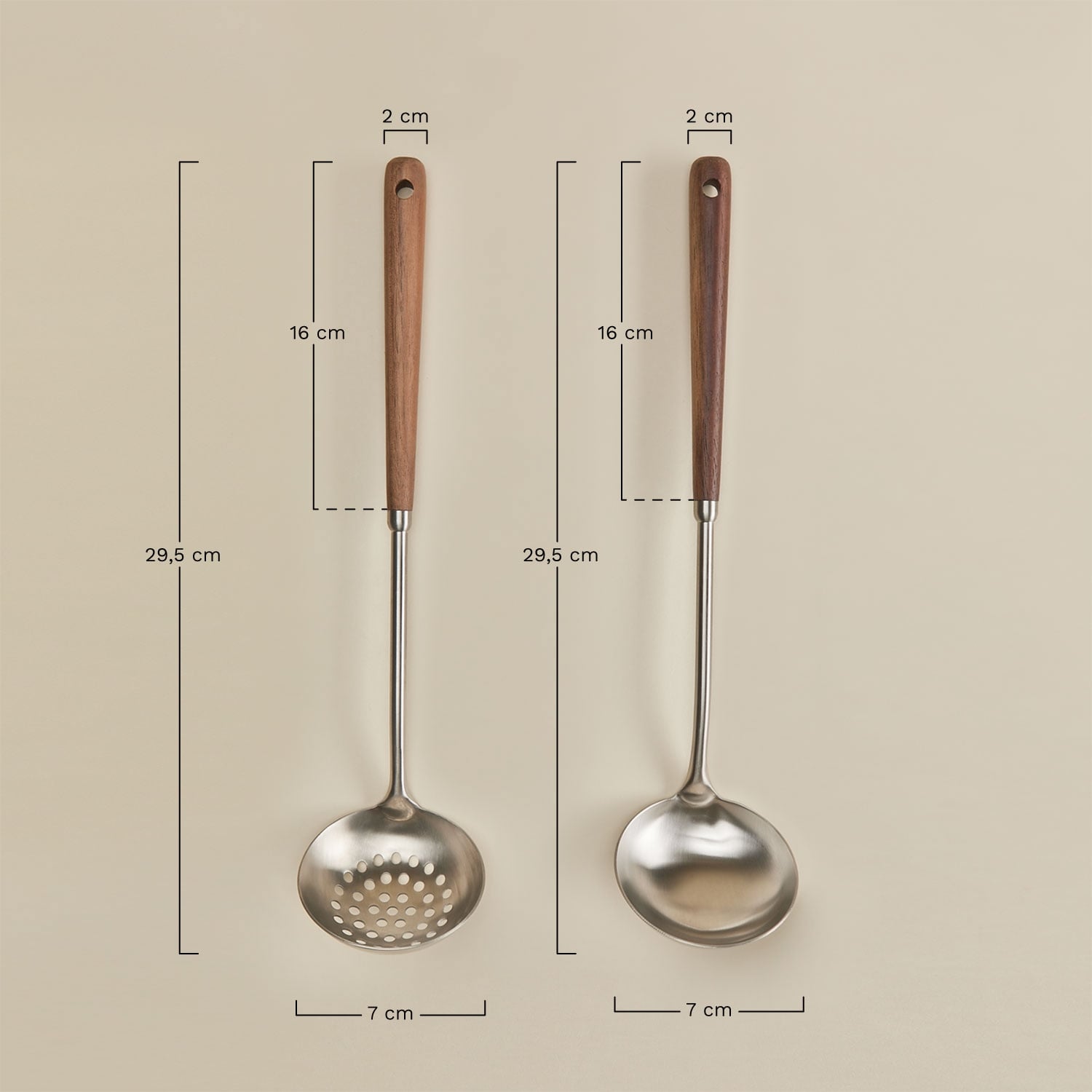 Set aus Schaumlöffel und Schöpflöffel aus Edelstahl und Akazienholz Genrubin, MA&szlig;E