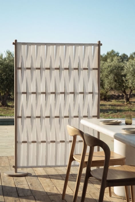 Garten-Paravent 105x150 cm aus Aluminium und Seilgeflecht Beige-Creme Tunas
