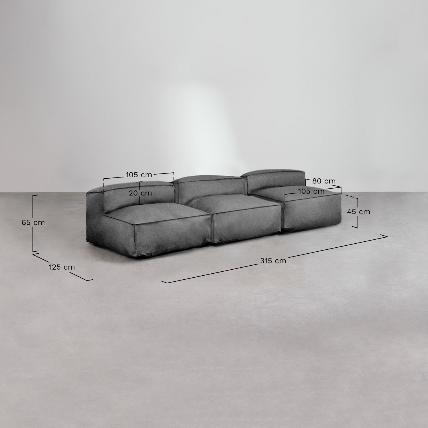 Dojans 3-teiliges modulares Sofa und Pouf, MA&szlig;E
