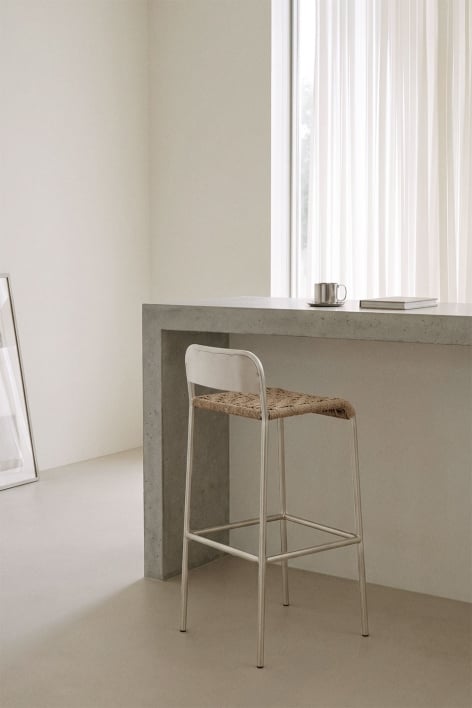 Hoher Hocker aus Edelstahl Narnial - Edelstahl - Jute
