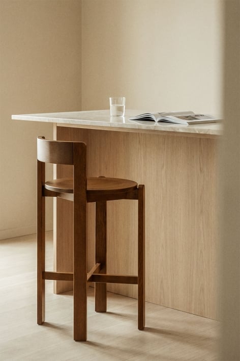 Hoher Hocker aus Eichenholz Noreli - Eiche Dunkel Braun
