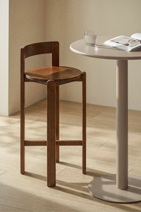 Hoher Hocker aus Eichenholz Noreli - Eiche Dunkel Braun