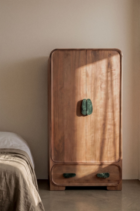 Kleiderschrank aus Mangoholz und Naturstein Kivalina - Grüner Udaipur-Marmor - Mangoholz