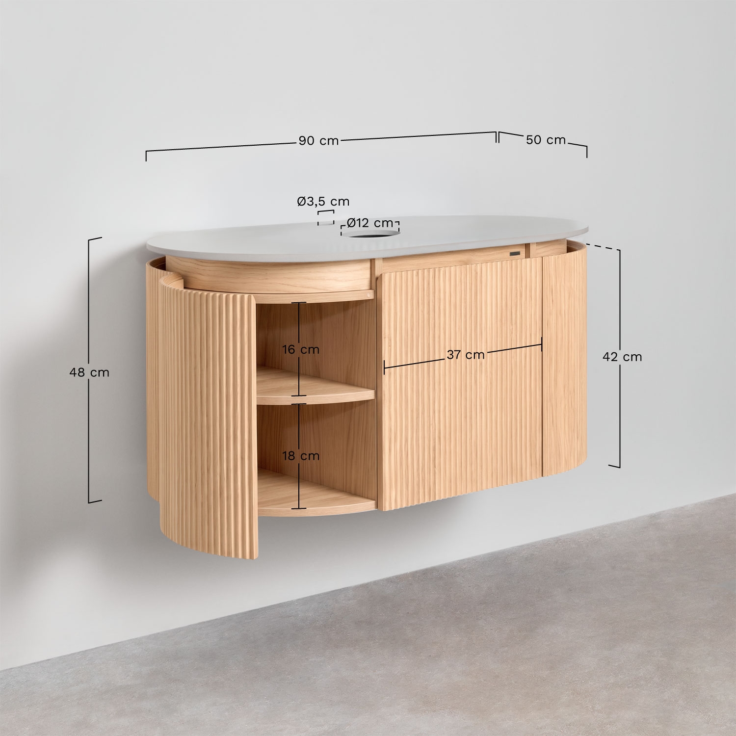 Hängendes Badezimmermöbel-Set 90x50 cm aus Holz Carsone, MA&szlig;E