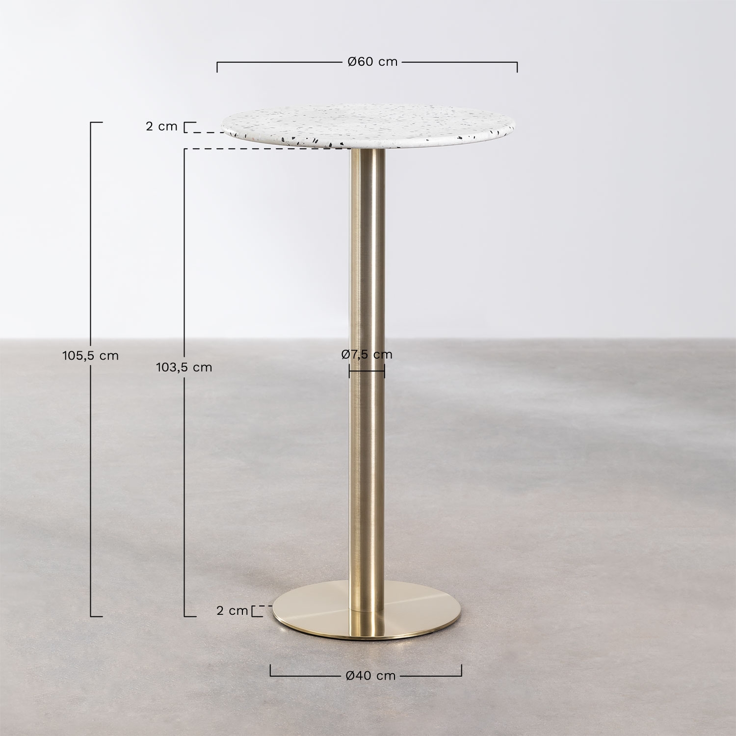 Runder Bartisch Ø60 cm aus Terrazzo Xiren, MA&szlig;E