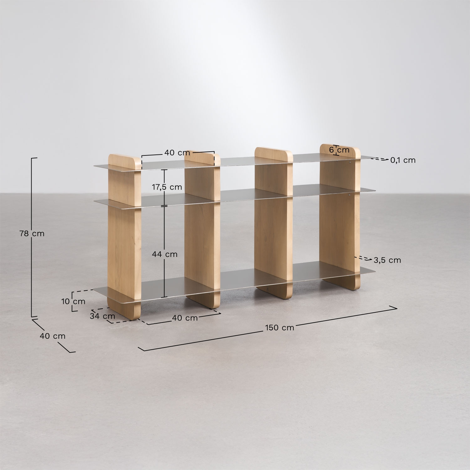 Sideboard 150x40 cm aus Mangoholz und Stahl Tokyo, MA&szlig;E
