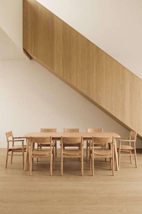 Set ausziehbarer Esstisch 220-320x95 cm Treveris und 8 Esszimmerstühle aus Eichenholz Mara Signature