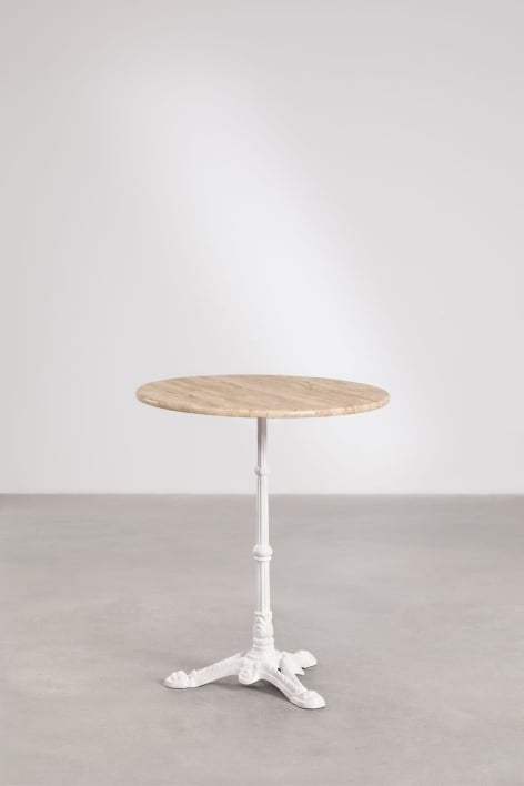 Runder Bartisch Ø60cm aus natürlichem Azteca-Stein - Travertin - Gletscherweiß