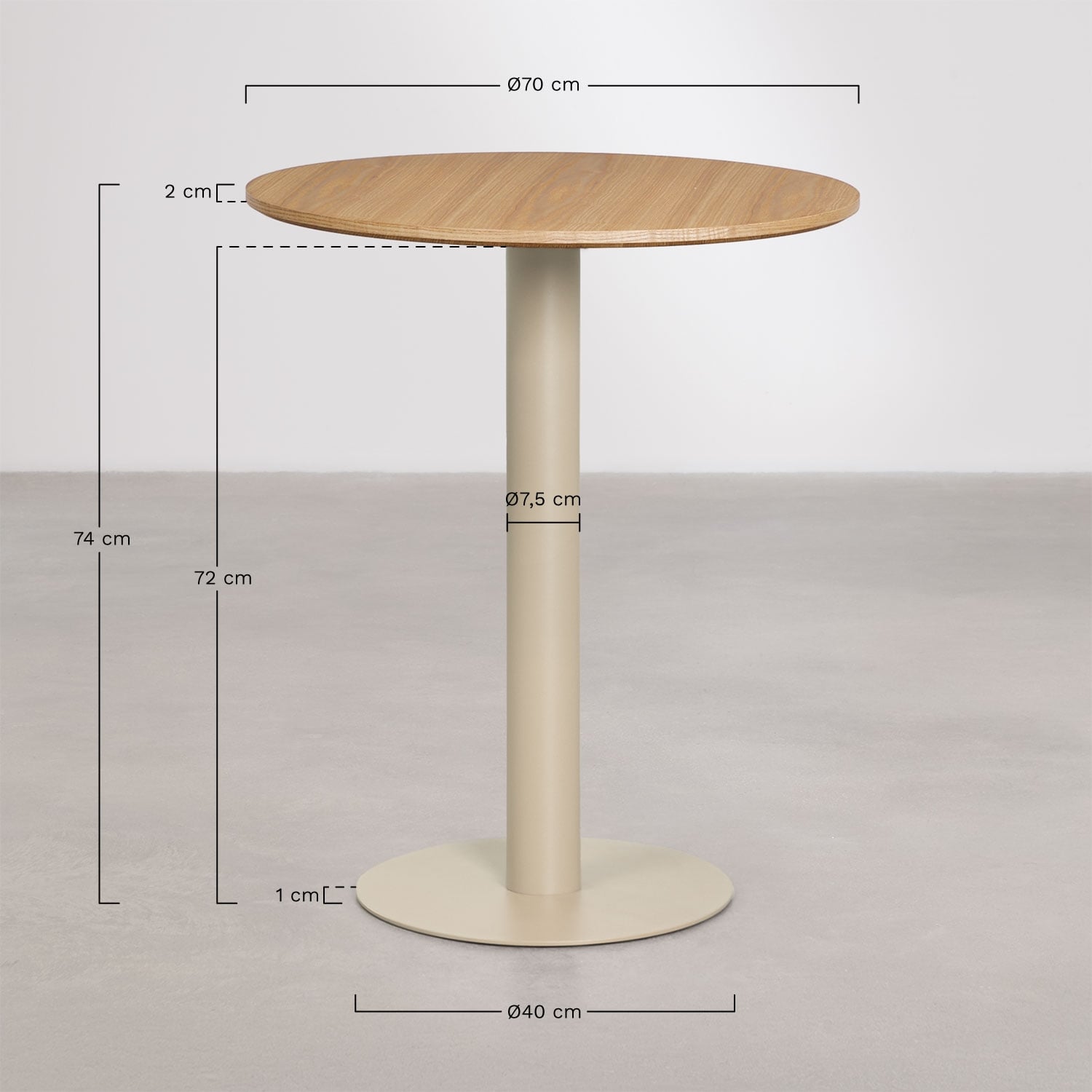 Runder Bartisch aus MDF Xiren, MA&szlig;E