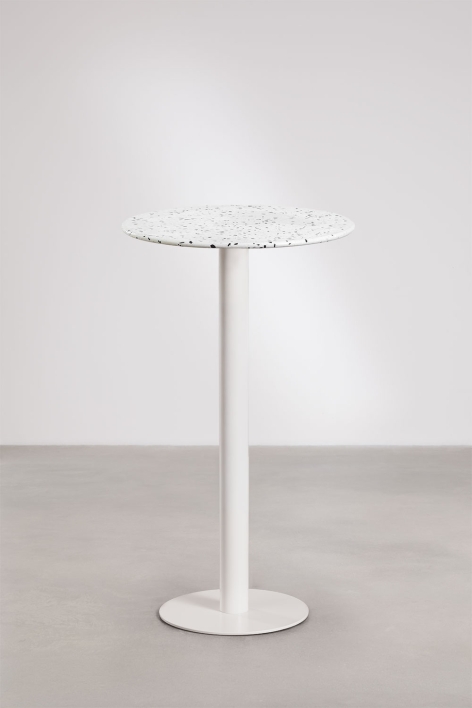 Runder Bartisch Ø60 cm aus Terrazzo Xiren - Elfenbein-Und-Schwarz-Terrazzo - Gletscherweiß