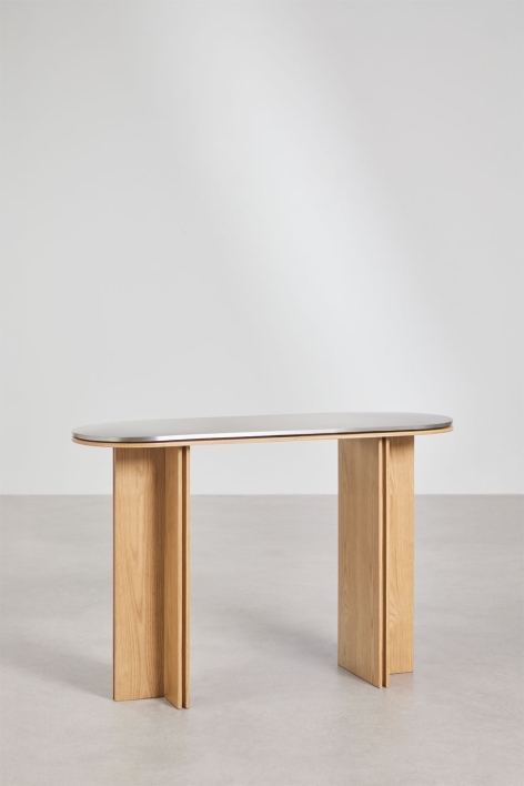 Ovaler Konsolentisch 120x40 cm aus Eichenfurnier und Edelstahl Lindina