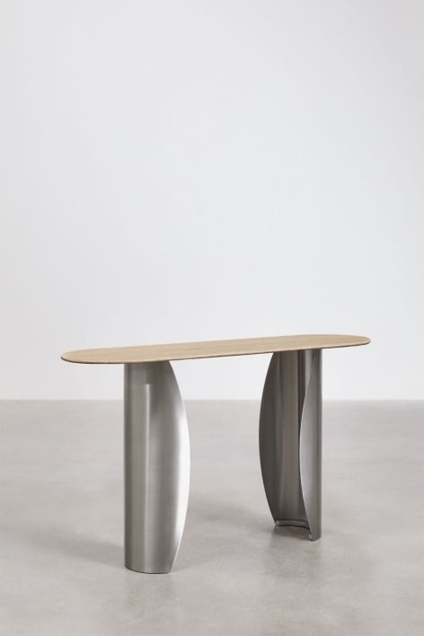 Ovaler Flurkonsole 135x40 cm aus Travertin und Edelstahl Neriyu