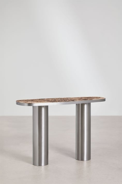Ovaler Konsolentisch 120x40 cm aus Naturstein und Edelstahl Fertrix