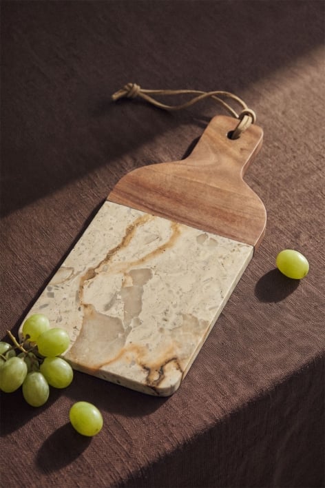 Serviertablett 40x20 cm aus Akazienholz und Marmor Zevaru